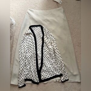 2 Piece Set - Uniqlo Skirt/ Polka Dot Cardigan